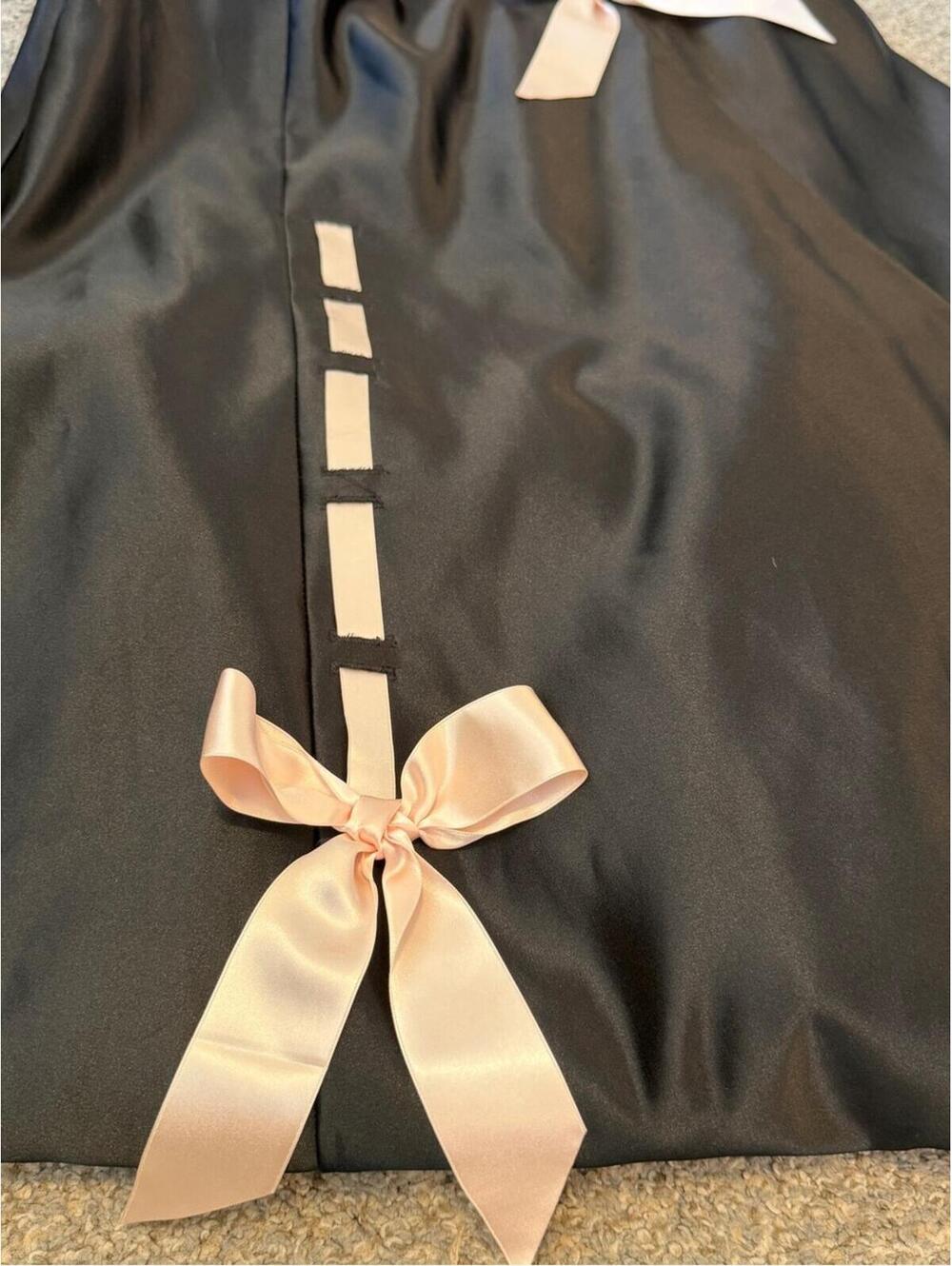VTG Gunne Sax/Jessica McClintock Black Satin Formal Prom Dress Pink Ribbon Bows - Picture 5 of 7